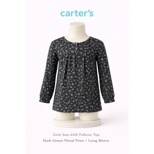 Carters Kid Girls Navy Blue Pink Floral Henley Long Sleeve Blouse Top Size 6/6x